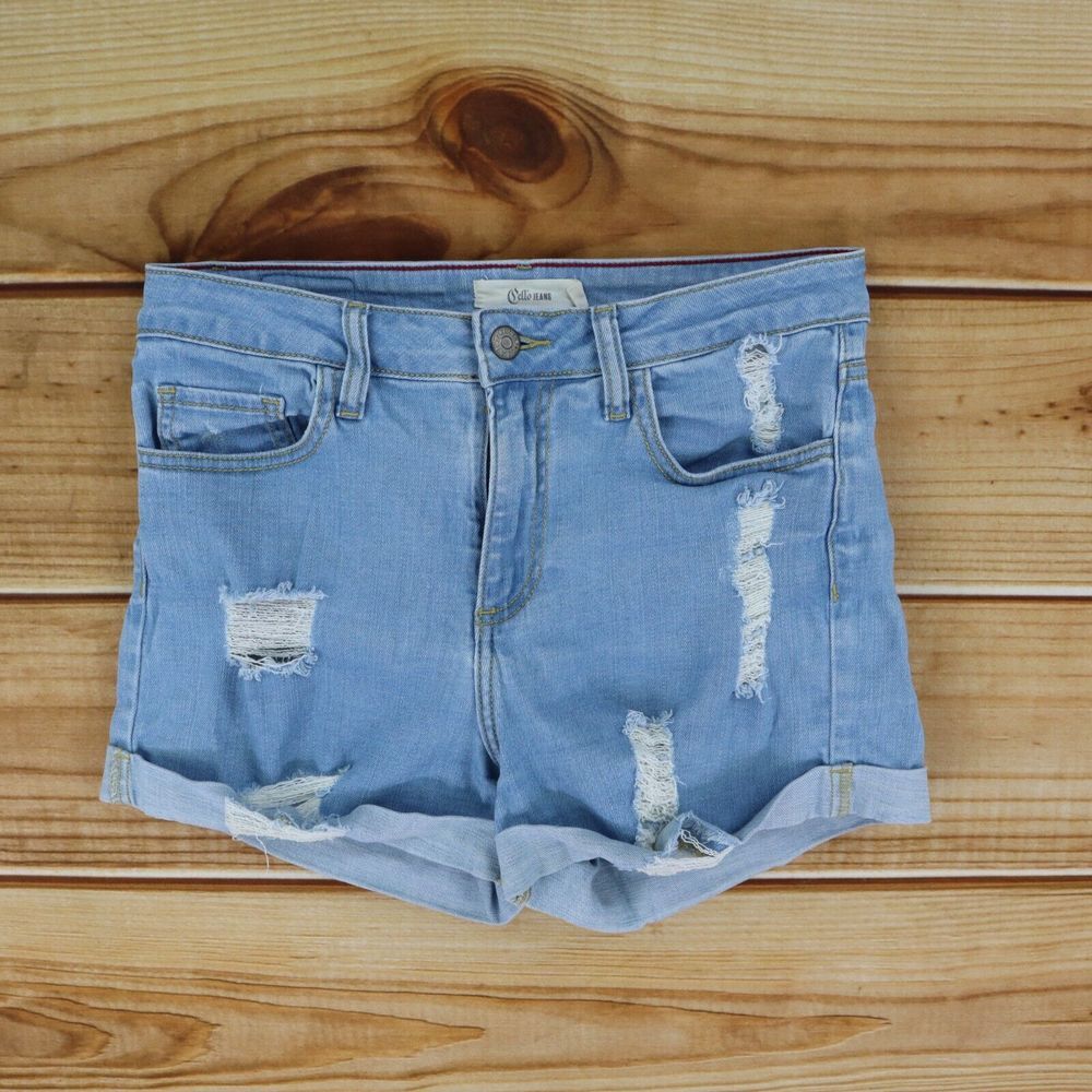 Cello Jean Shorts Cuffed Womens Size S Blue Distressed Cotton Blend Denim